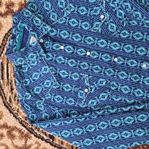 100% Cotton Panhandle Rough Stock Snap Shirt Y2K Cowgirl Turquoise Western Style